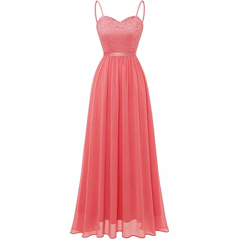 Women's Chiffon Bridesmaid Dresses Spaghetti Strap Long Formal Gown Evening Dress