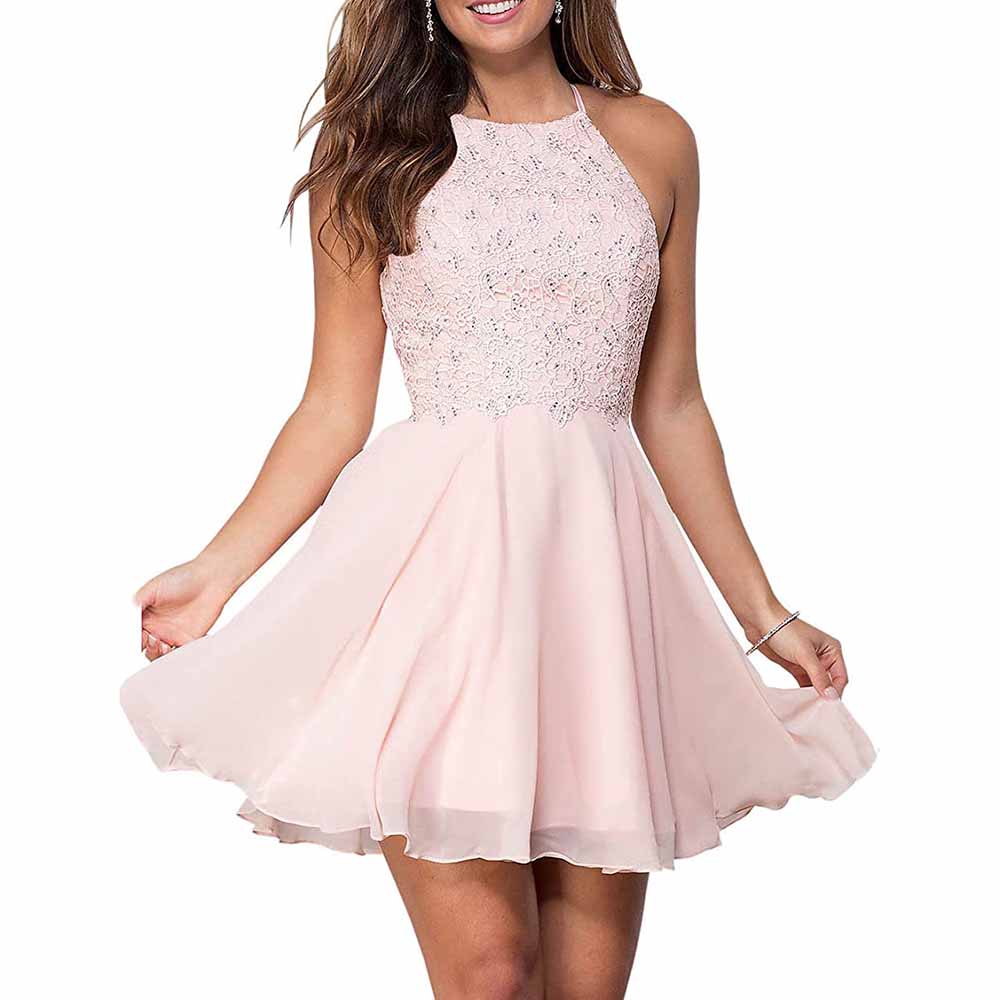 Women's Short Halter Homecoming Dress Knee Length Lace Prom Graduation SD Dresscode & Fashiontrends Women's Short Halter Homecoming Dress Knee Length Lace Prom Graduation SD Dresscode & Fashiontrends
