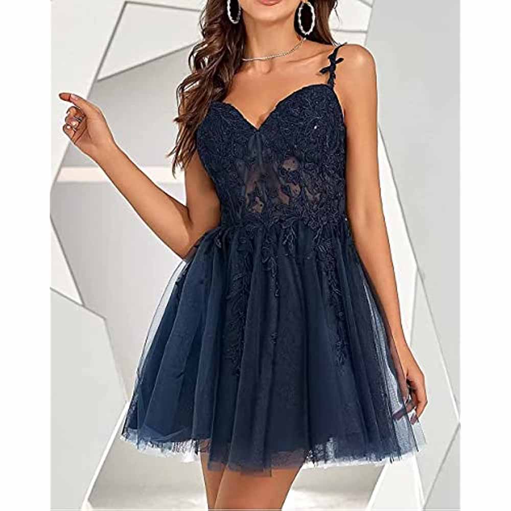 Lace Applique Fairy Homecoming Dresses Short Prom Party Dress Tulle Mini Dress