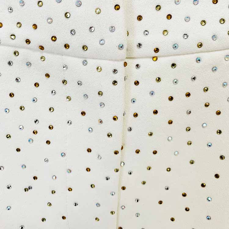 Women White Bling Bling Hot Drill Studs Fitted Blazer + Mini Skirt Suit White