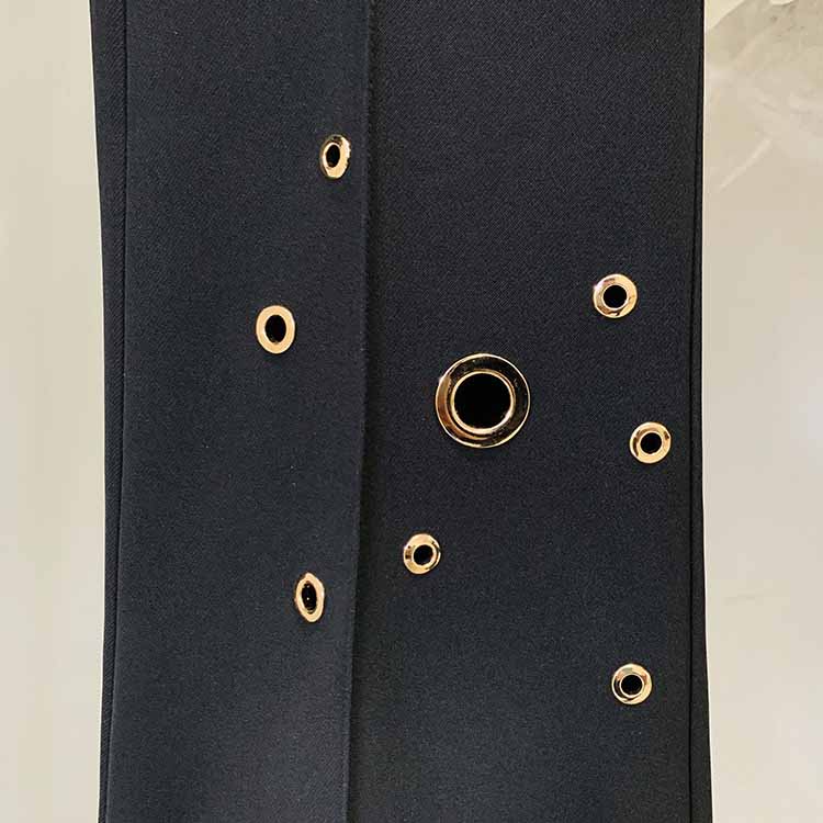 Women Metal Rings Black Blazer + Mid-High Rise Flare Trousers Pants Suit White / Black