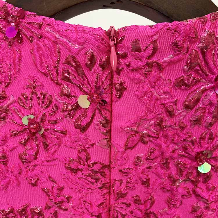 Women Luxury Hand Made 3D Flowers Embroidery Short Mini Dress Hot Pink