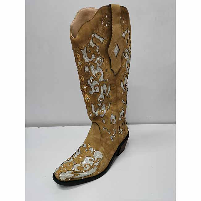 Elegant sd-hk Wedding Boots in tan with intricate white embroidery for stylish brides