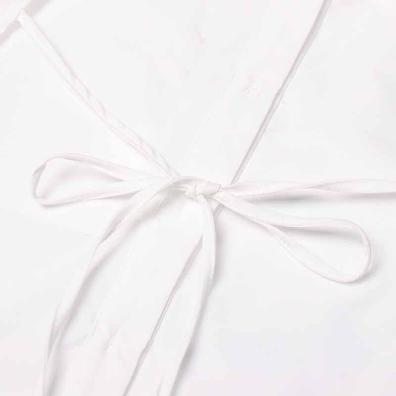 Women White Shirt Blouse Backless Long Sleeves Top