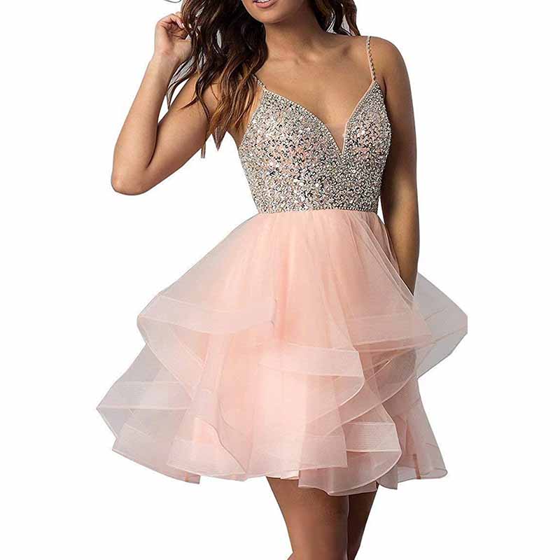 Stylish short prom dresses sparkly featuring a sparkling bodice and a layered skirt for a glamorous look