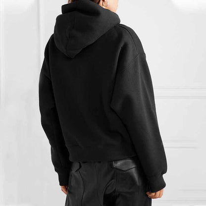 Women's Off Shoulder Hoodie Rib Knitted Cuffs Zipper Hoodie