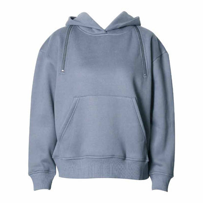 Women's Off Shoulder Hoodie Rib Knitted Cuffs Zipper Hoodie