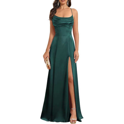 Satin Long Bridesmaid Dresses with Slit Aline Corset Long Prom Dresses