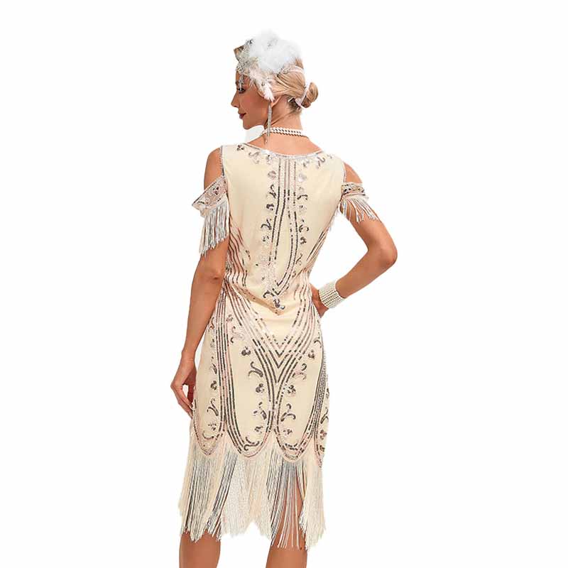 Women’s 1920s Flapper Dress Roaring 20s Cold Shoulder Fringe Gatsby Dress