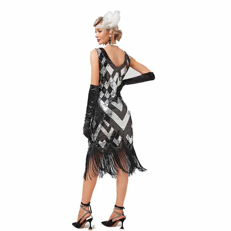 1920s Flapper Dress Roaring 20s Great Gatsby Costume Dress Fringed Embellished Dress