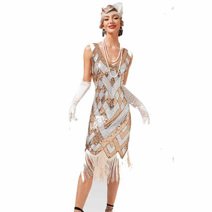 1920s Flapper Dress Roaring 20s Great Gatsby Costume Dress Fringed Embellished Dress