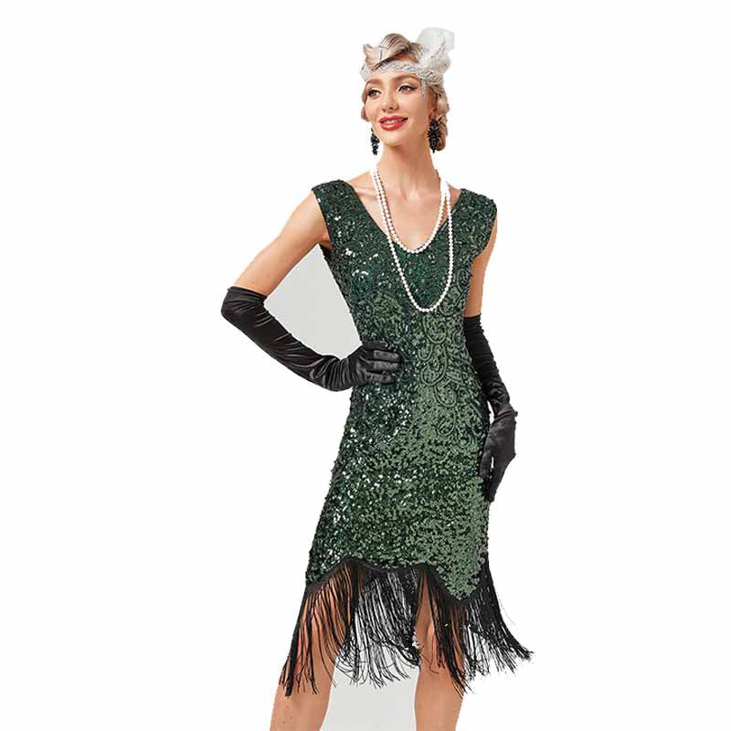 Women’s 1920s Flapper Dress Roaring 20s Sequins Beaded Fringe Gatsby Dress