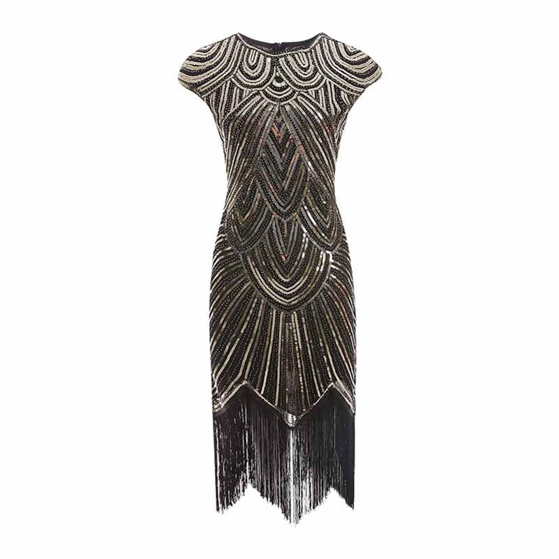 1920s Knee Length Flapper Party Dress Tassels Hem Sequined Cocktail Dresses