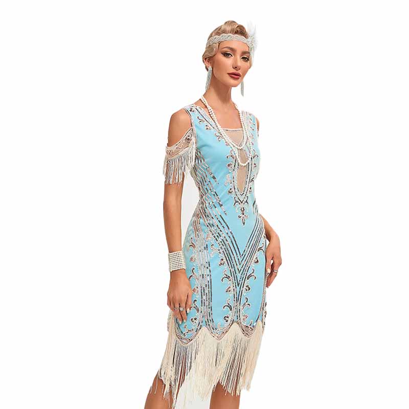 Women’s 1920s Flapper Dress Roaring 20s Cold Shoulder Fringe Gatsby Dress