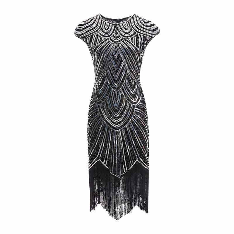 1920s Knee Length Flapper Party Dress Tassels Hem Sequined Cocktail Dresses