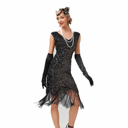 Women’s 1920s Flapper Dress Roaring 20s Sequins Beaded Fringe Gatsby Dress