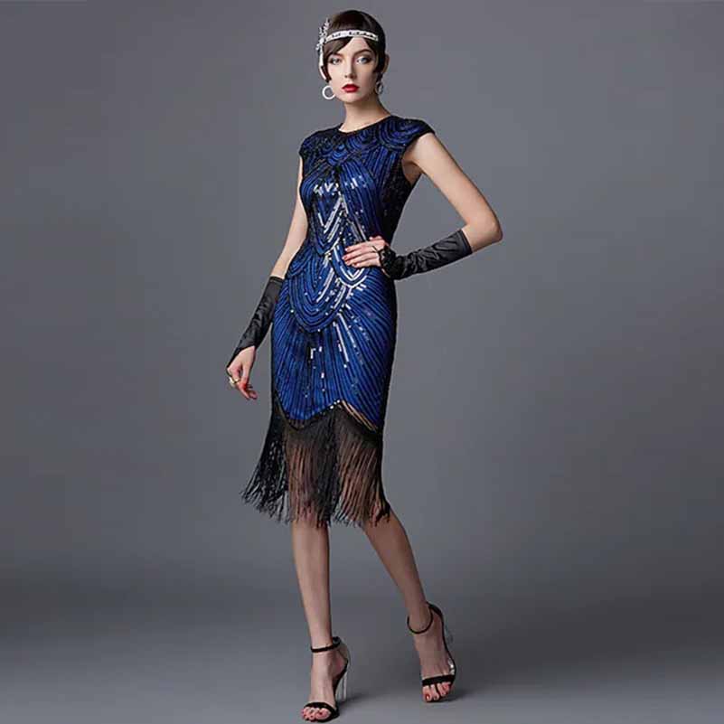 1920s Knee Length Flapper Party Dress Tassels Hem Sequined Cocktail Dresses