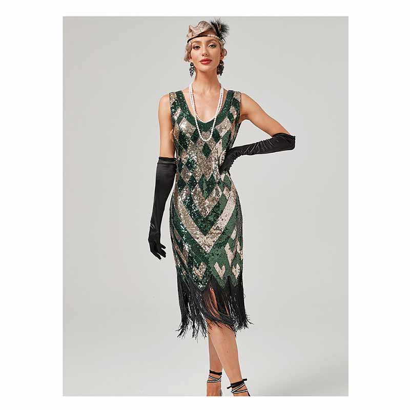 1920s Flapper Dress Roaring 20s Great Gatsby Costume Dress Fringed Embellished Dress