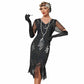 1920's Flapper Dress Short Sleeve V-Neck  Fringe Sequin Beaded Dress