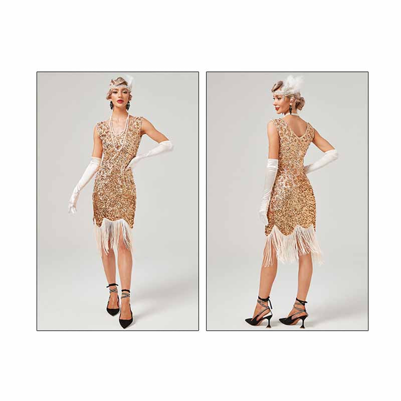 Women’s 1920s Flapper Dress Roaring 20s Sequins Beaded Fringe Gatsby Dress