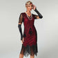 1920's Flapper Dress Short Sleeve V-Neck  Fringe Sequin Beaded Dress