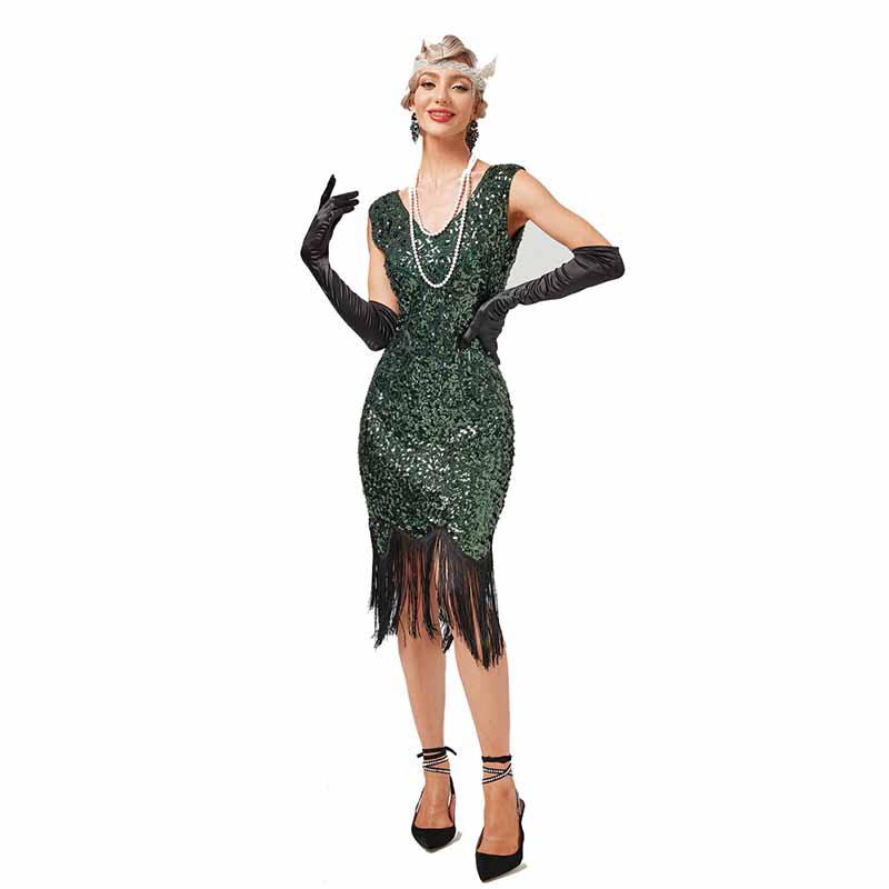 Women’s 1920s Flapper Dress Roaring 20s Sequins Beaded Fringe Gatsby Dress