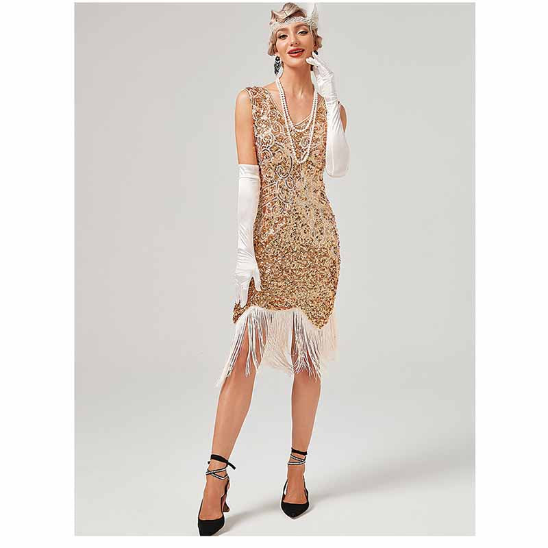 Women’s 1920s Flapper Dress Roaring 20s Sequins Beaded Fringe Gatsby Dress