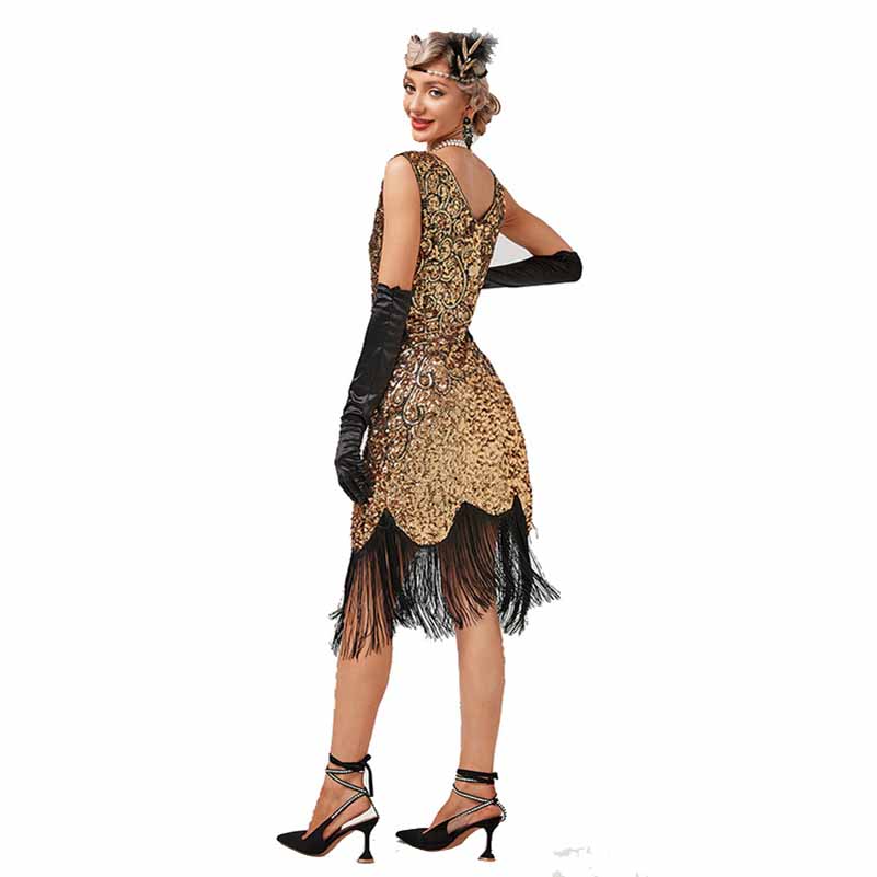 Women’s 1920s Flapper Dress Roaring 20s Sequins Beaded Fringe Gatsby Dress