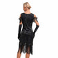 Women’s 1920s Flapper Dress Roaring 20s Cold Shoulder Fringe Gatsby Dress