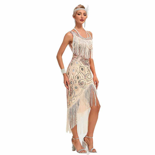 Women's Flapper Dress Asymmetrical Sequins Fringed 1920s Dress