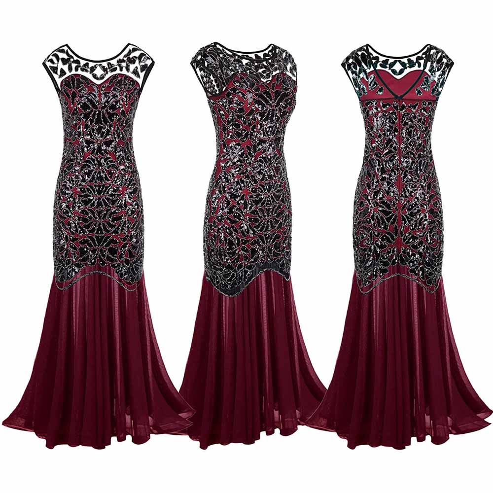 1920's Dresses Long Sequin Beaded Dress