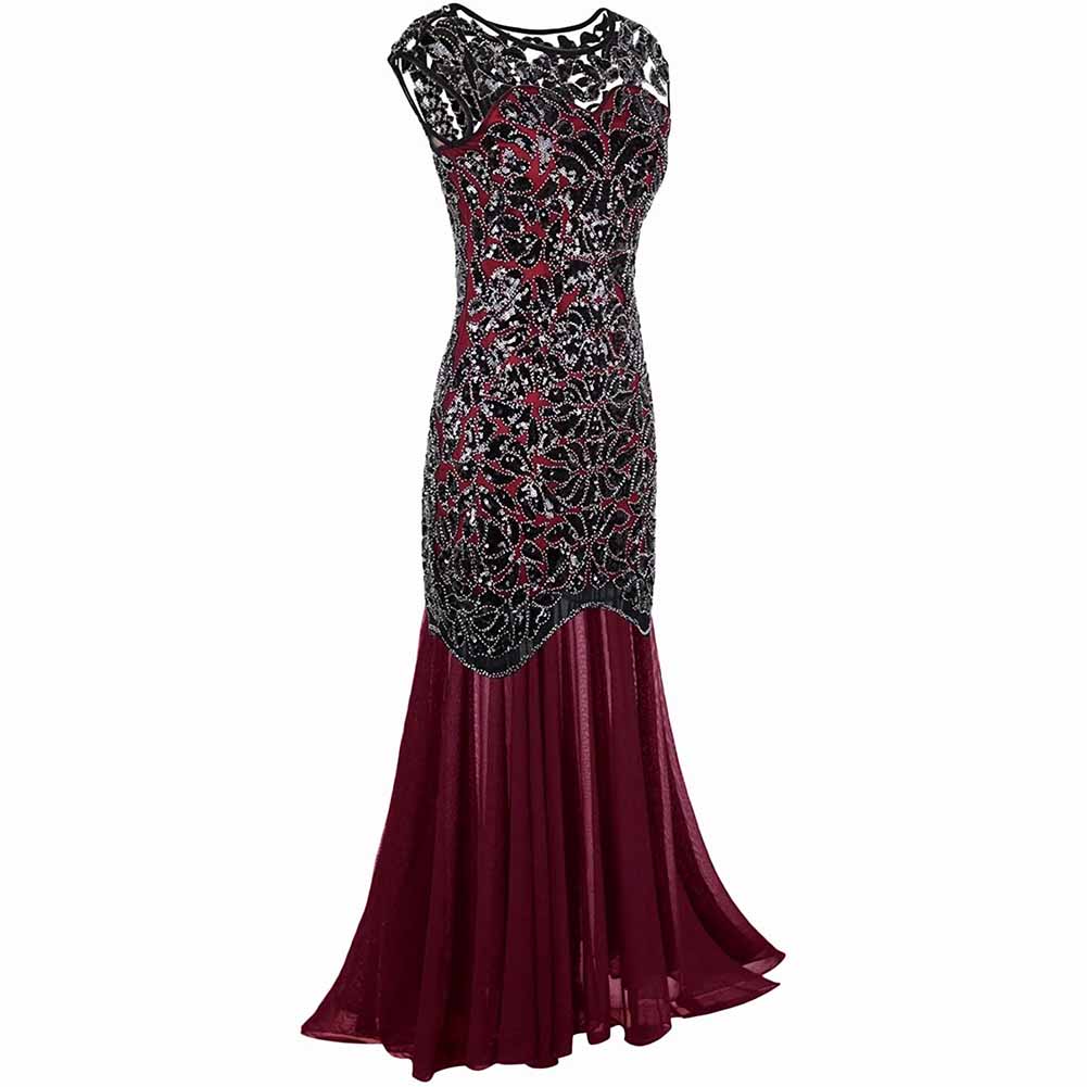 1920's Dresses Long Sequin Beaded Dress