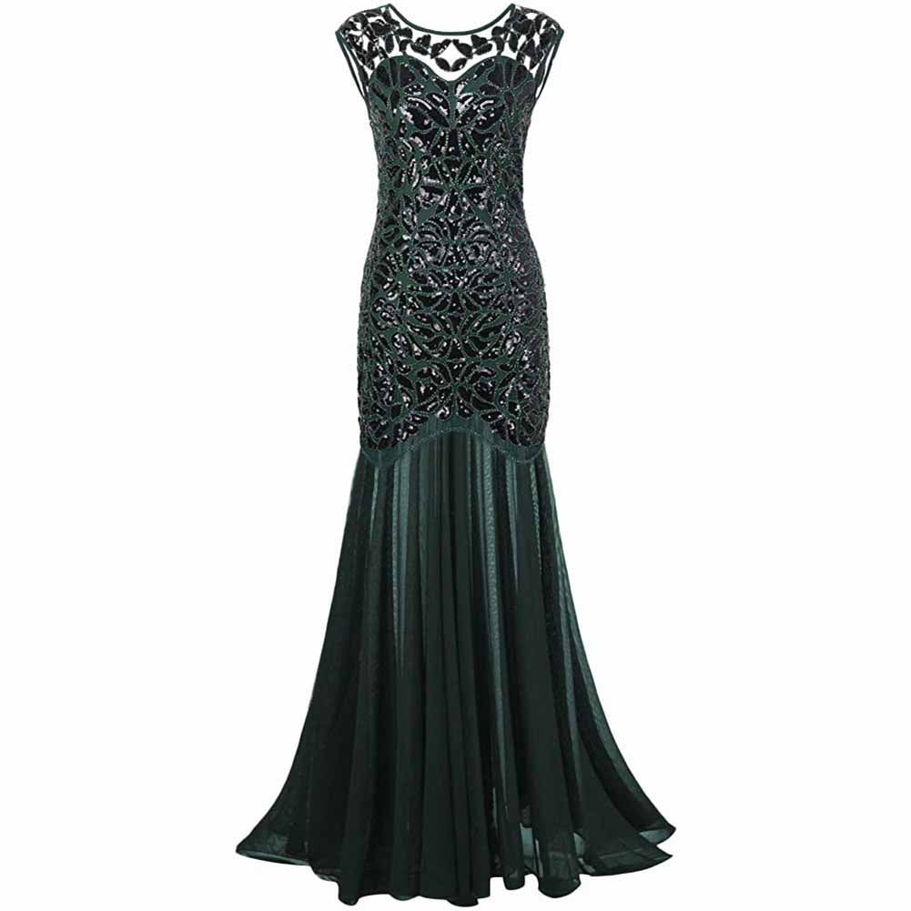 1920's Dresses Long Sequin Beaded Dress