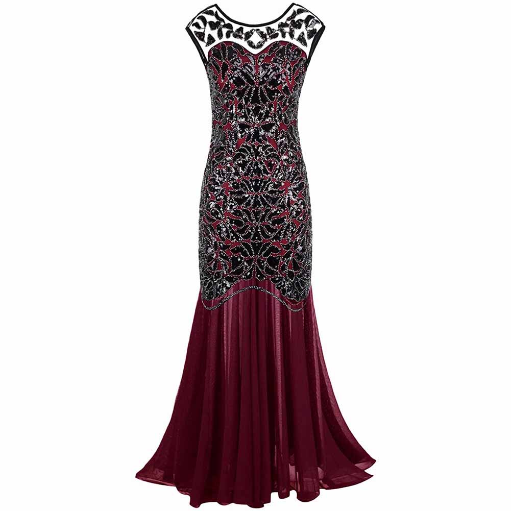 1920's Dresses Long Sequin Beaded Dress