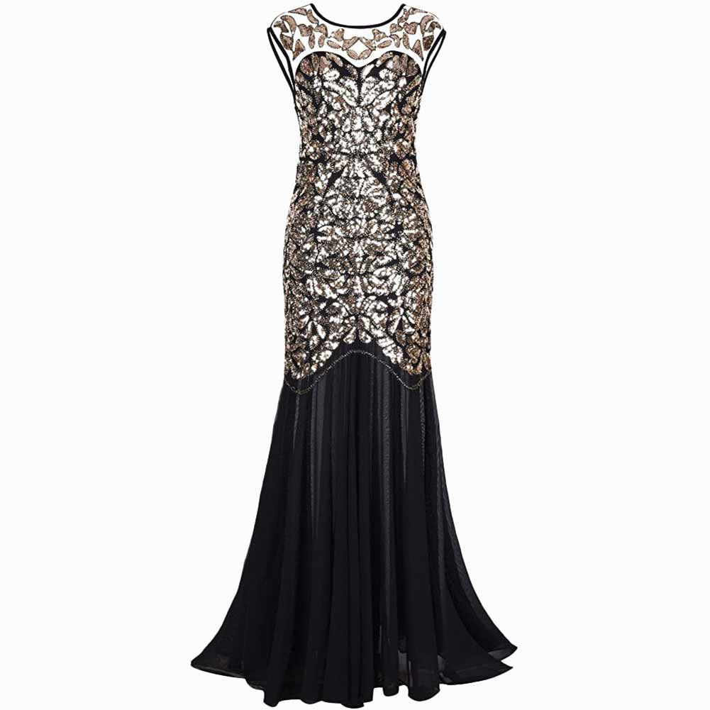 1920's Dresses Long Sequin Beaded Dress