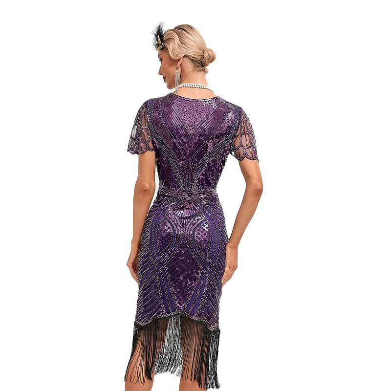 1920s Flapper Dress Roaring 20s Sequins Beaded Fringe Great Gatsby Dress