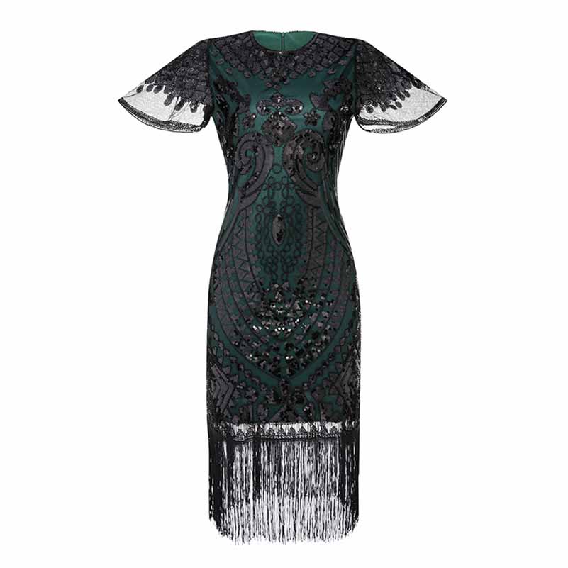 Flapper Dresses 1920s Gatsby - Roaring 20s Sequin Beaded Dress Fringe Dress