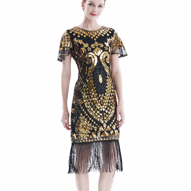 Flapper Dresses 1920s Gatsby - Roaring 20s Sequin Beaded Dress Fringe Dress