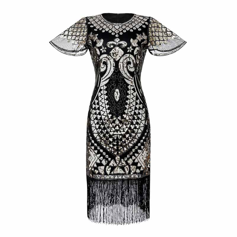 Flapper Dresses 1920s Gatsby - Roaring 20s Sequin Beaded Dress Fringe Dress