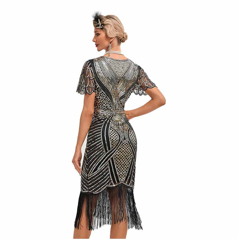 1920s Flapper Dress Roaring 20s Sequins Beaded Fringe Great Gatsby Dress