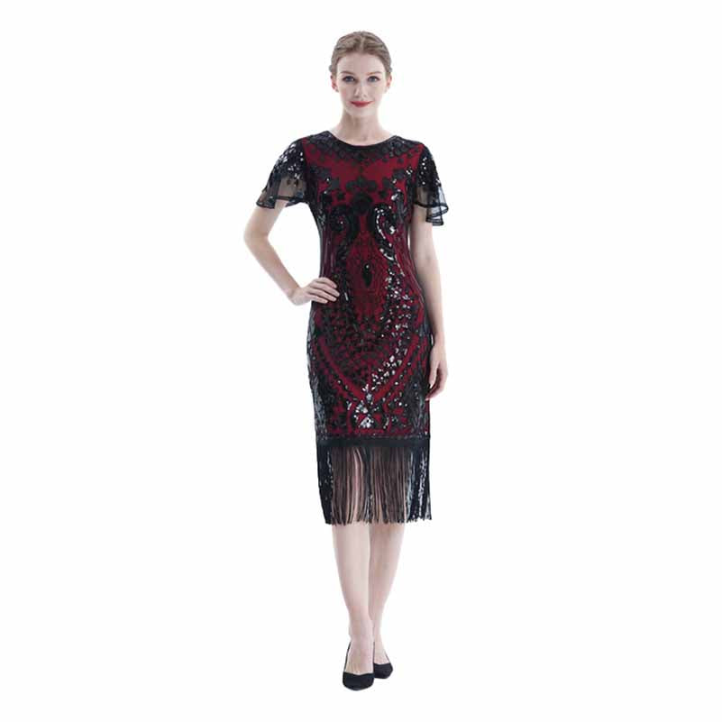 Flapper Dresses 1920s Gatsby - Roaring 20s Sequin Beaded Dress Fringe Dress