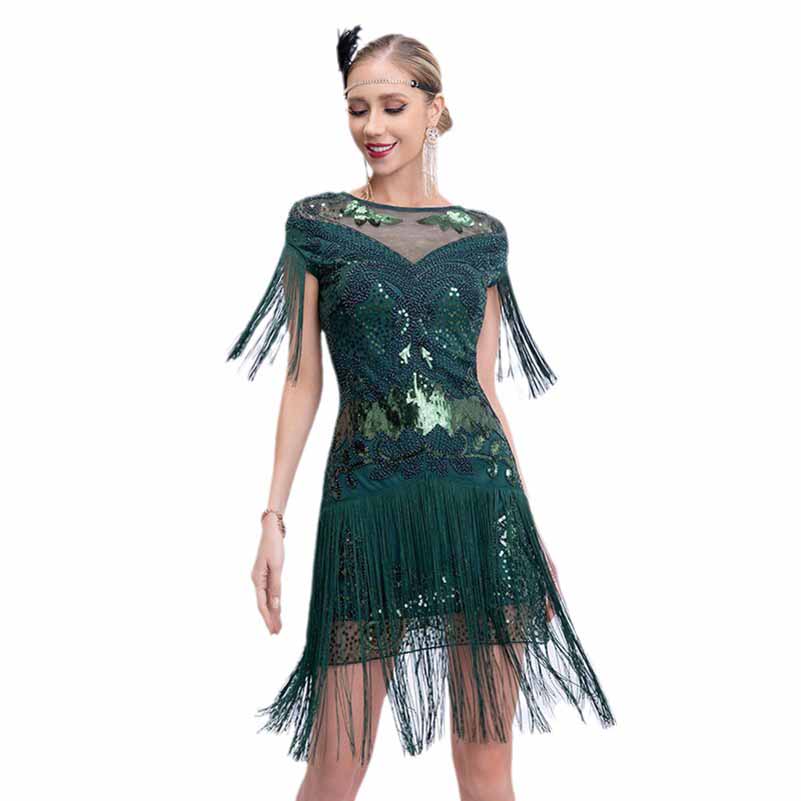 1920s Flapper Dress Sparkly Event Dress Sequins Fringed Dress