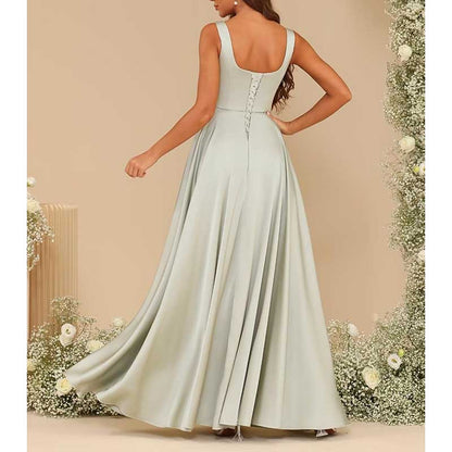 Satin Long Bridesmaid Dresses with Slit Aline Corset Long Prom Dresses