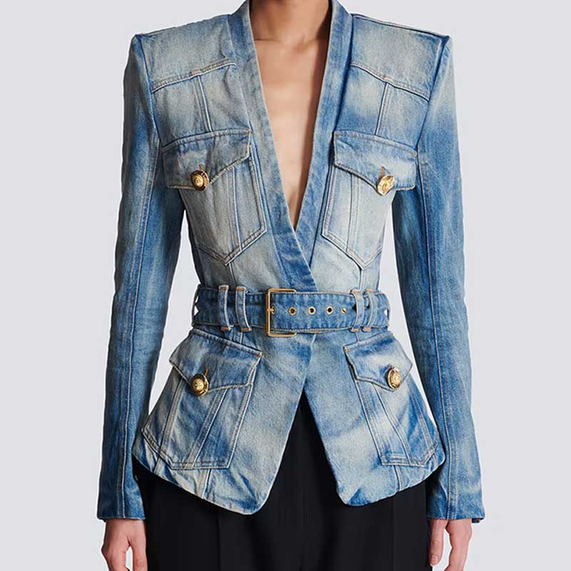 Women's Belted Denim Jacket for Trendy Style | SD Dresscode