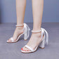 2.95" 3.74" Lace-Up Pearls Ankle Strap Chunky Shoes Summer Bridal Shoes