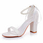 2.95" 3.74" Lace-Up Pearls Ankle Strap Chunky Shoes Summer Bridal Shoes