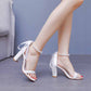 2.95" 3.74" Lace-Up Pearls Ankle Strap Chunky Shoes Summer Bridal Shoes