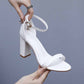 2.95" 3.74" White Ankle Strap Chunky Heels Summer Wedding Dress Shoes