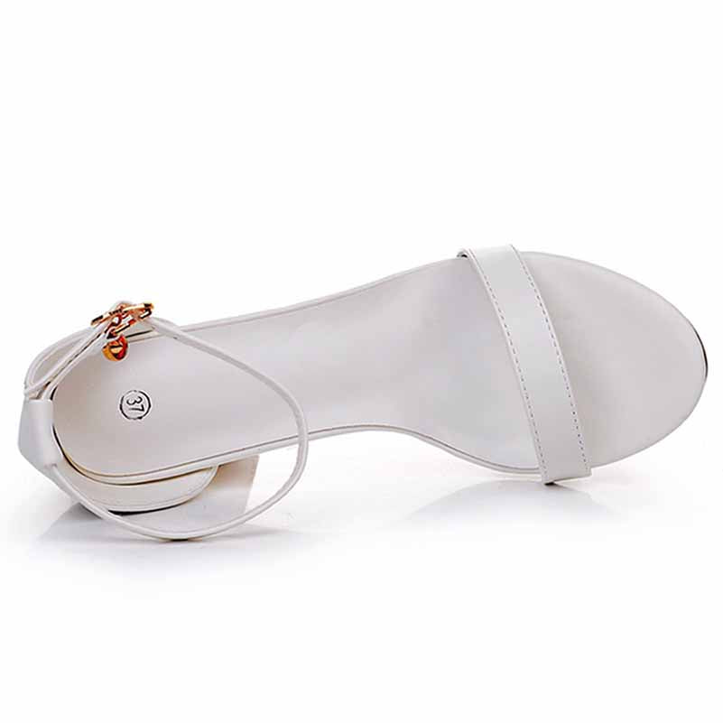 2.95" 3.74" White Ankle Strap Chunky Heels Summer Wedding Dress Shoes