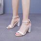 2.95" 3.74" White Ankle Strap Chunky Heels Summer Wedding Dress Shoes